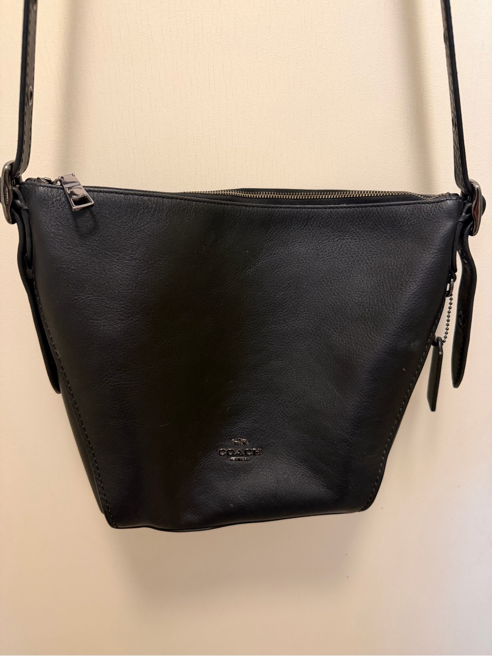 Coach Black Leather Crossbody Bucket Bag
